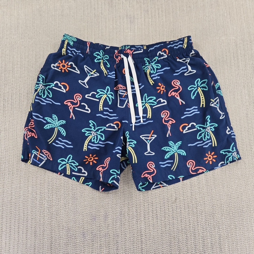 Chubbies Shorts Mens Large Blue Flamingo AOP Swim Trunks Drawstring Mesh Lined